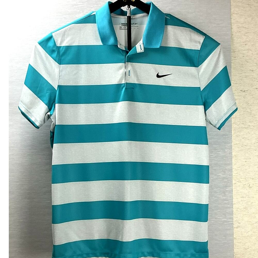 Nike Golf Dri-Fit Teal & Gray Striped Polo Standard Fit XL